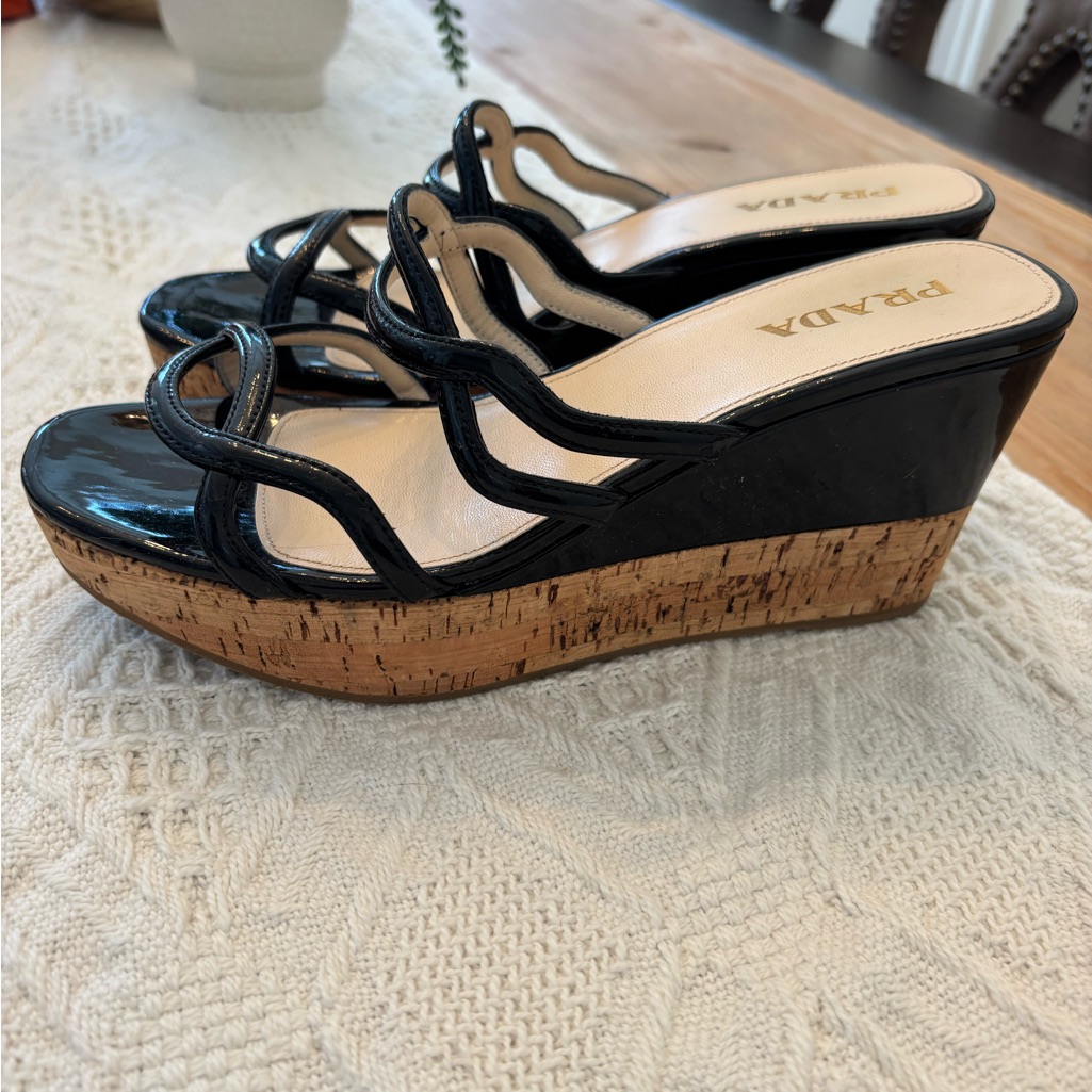 Prada Black Wedge Shoes With Elegant Design